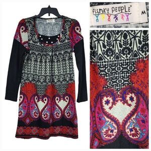 Anthropologie Funky People Boho Rhinestone Felt Sweater Dress Long Sleeve Medium